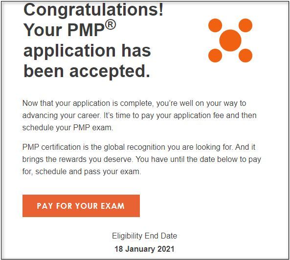 Congratulations! Your PMP application has been accepted